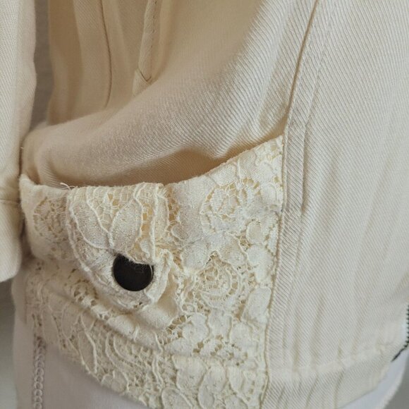 American Rag Sz Small Cream Shacket Lace Detail 3/4 Roll Tab Sleeves Full Zip - Picture 6 of 11